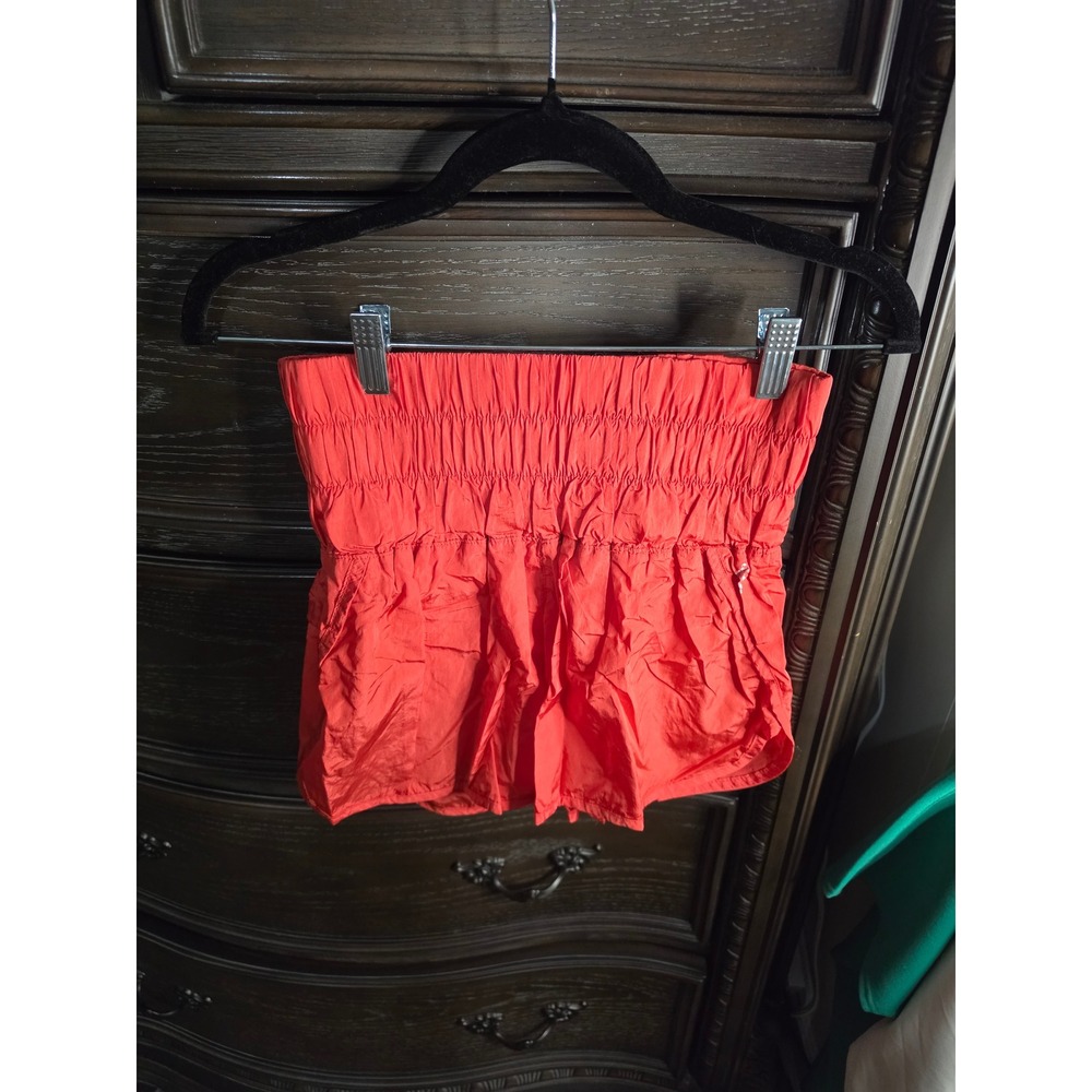 FP Movement The Way Home Shorts Red Orange High Waisted Smocked Athletic Small